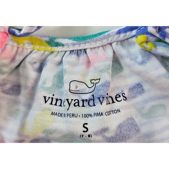 Vineyard Vines EUC girls pocket romper sz S 7-8 whale all over print multicolor - Picture 5 of 9